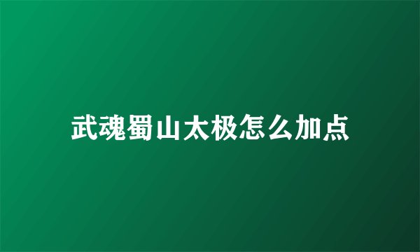 武魂蜀山太极怎么加点