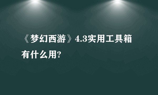 《梦幻西游》4.3实用工具箱有什么用?