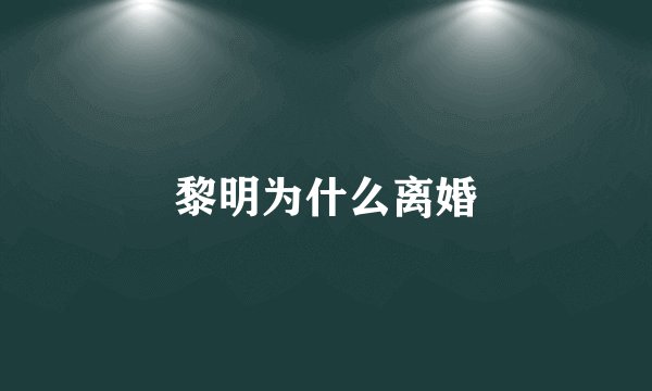 黎明为什么离婚