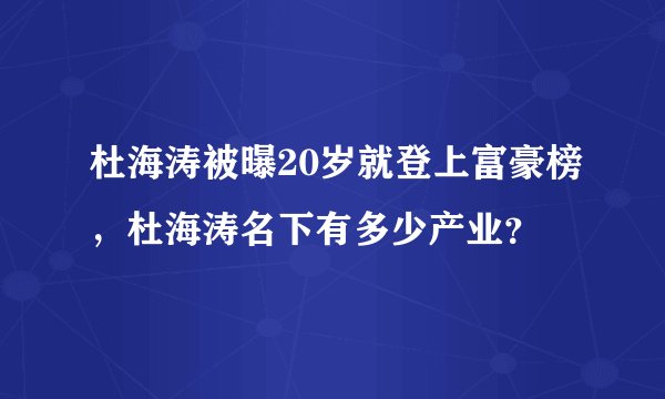 杜海涛被曝20岁就登上富豪榜，杜海涛名下有多少产业？
