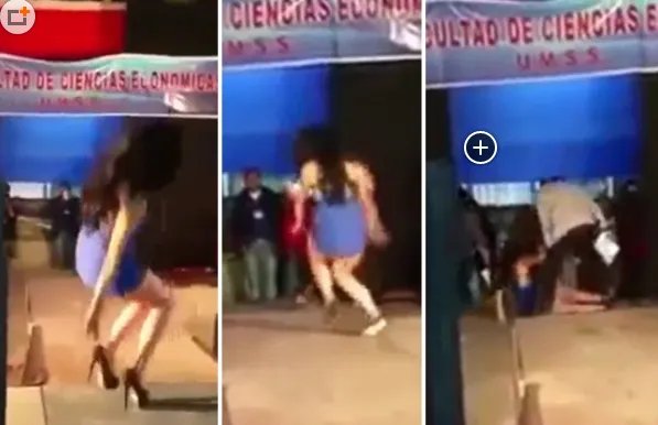 女子穿恨天高遭三连摔 场面非常尴尬