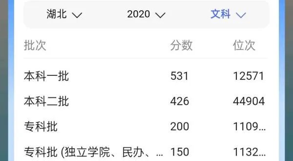2020湖北高考分数线