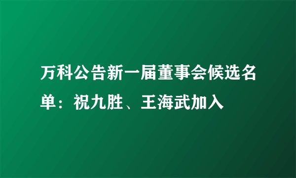 万科公告新一届董事会候选名单：祝九胜、王海武加入