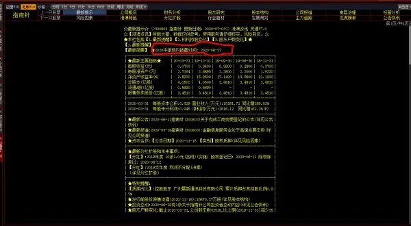 300803指南针股票，2020年中报预披露是哪天？