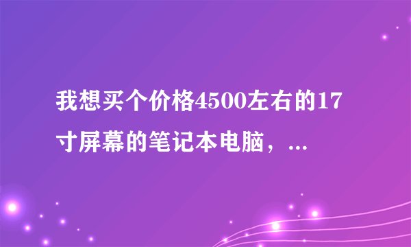 我想买个价格4500左右的17寸屏幕的笔记本电脑，望大家推荐个牌子和型号。 谢谢