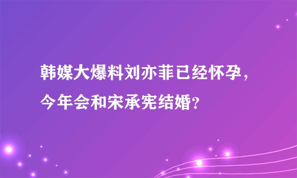 韩媒大爆料刘亦菲已经怀孕，今年会和宋承宪结婚？
