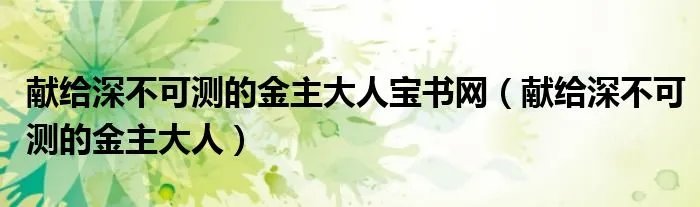 献给深不可测的金主大人宝书网（献给深不可测的金主大人）
