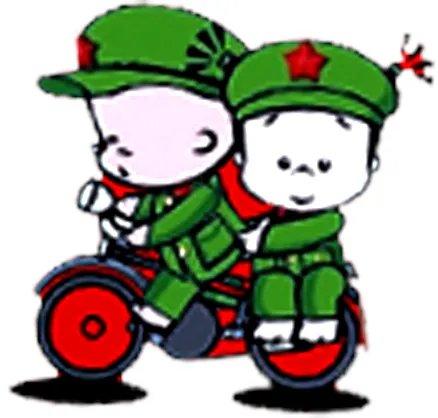 小破孩图片 穿红军衣服 骑自行车