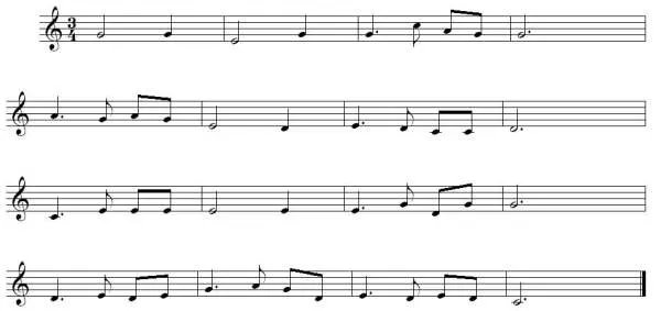 将鄂伦春小调的节拍改为三拍子五线谱