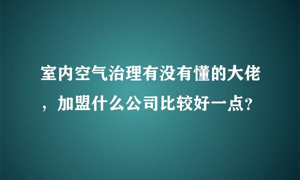 室内空气治理有没有懂的大佬，加盟什么公司比较好一点？