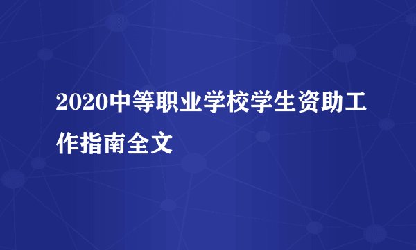 2020中等职业学校学生资助工作指南全文