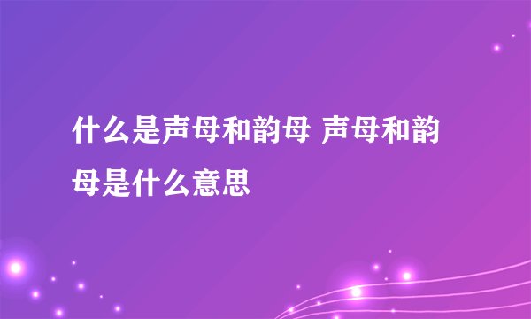 什么是声母和韵母 声母和韵母是什么意思