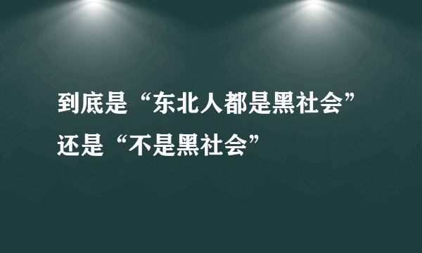 到底是“东北人都是黑社会”还是“不是黑社会”