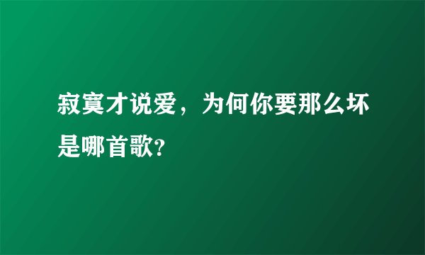 寂寞才说爱，为何你要那么坏是哪首歌？