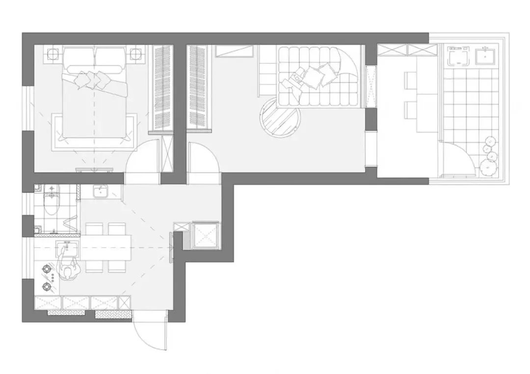 55㎡原木风格小户型公寓装修效果图，挤出两室还有小书房！