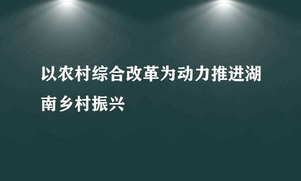 以农村综合改革为动力推进湖南乡村振兴