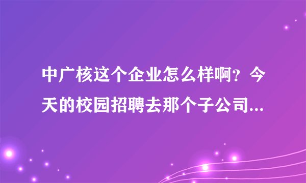 中广核这个企业怎么样啊？今天的校园招聘去那个子公司哪里比较好啊？待遇怎么样？机制专业发展怎么样？