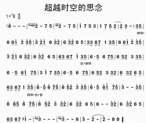 《穿越时空的思念》电脑键盘钢琴谱