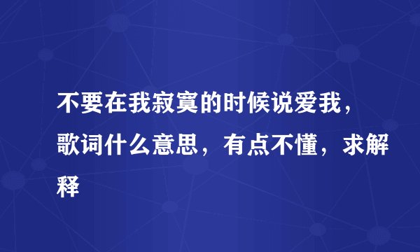 不要在我寂寞的时候说爱我，歌词什么意思，有点不懂，求解释